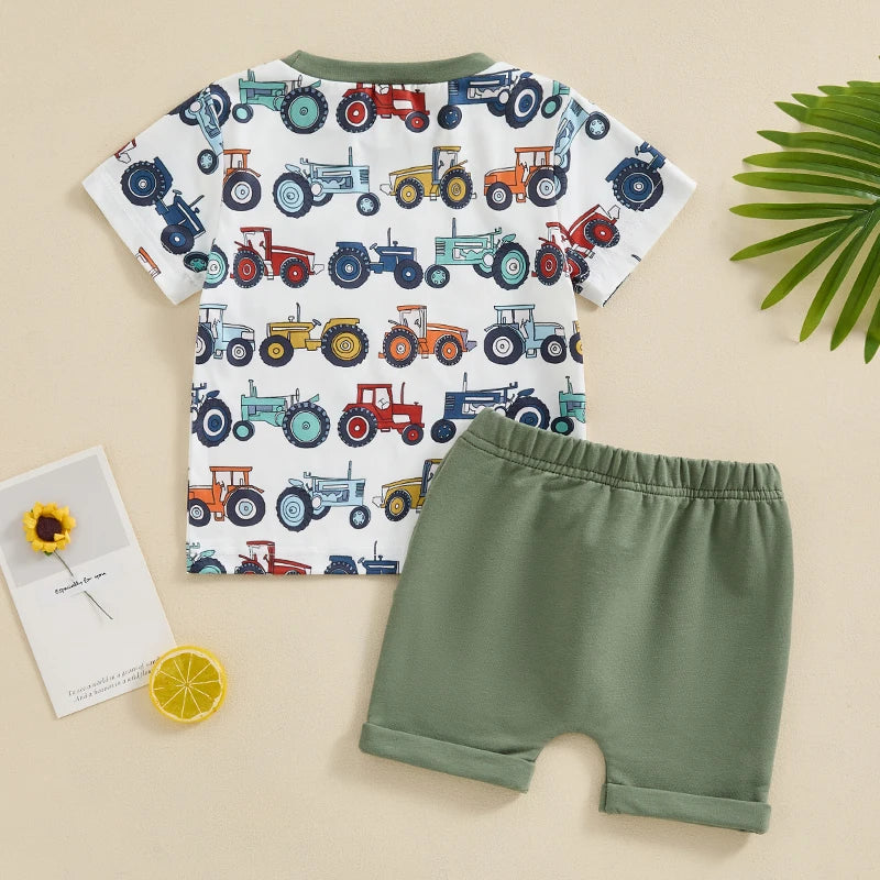 Adorable Tractors Print Toddler Summer Set